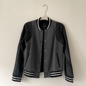 TROUVÉ black grey varsity faux leather knit jacket